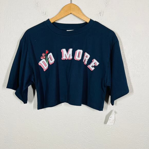NEW! Abound x Nordstrom Do More Crop Tee Graphic Casual Navy Pink - M - Picture 2 of 6